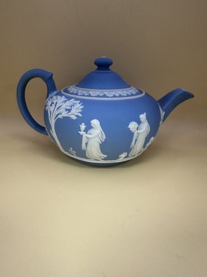 Jasperware. England. Wedgwood. Teapot with Lid. Pale Blue and White. 8.5"W