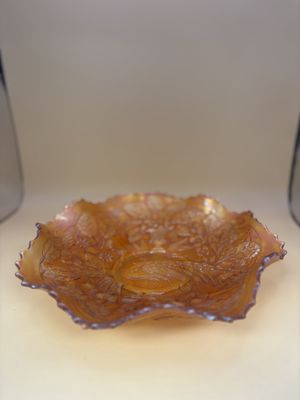 Glass. USA. Fenton. Carnival Glass. Dish. Peacock Pattern. Marigold