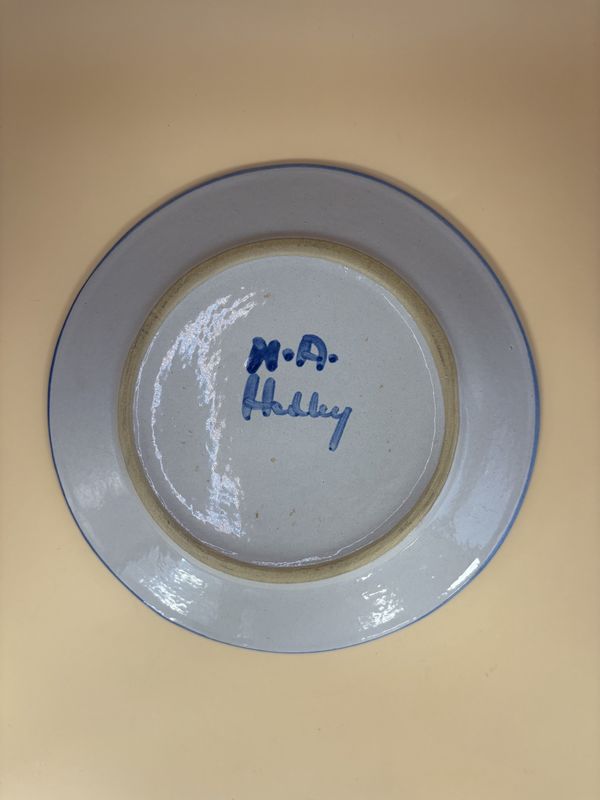 Pottery. USA. MA Hadley. Decorative Plate. Horse. Blue and White