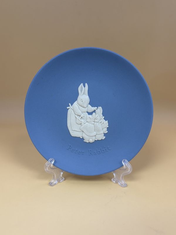 Jasperware. England. Wedgwood. Peter Rabbit Miniature Plate. Jasperware - Blue w/White. 4.25&quot;W
