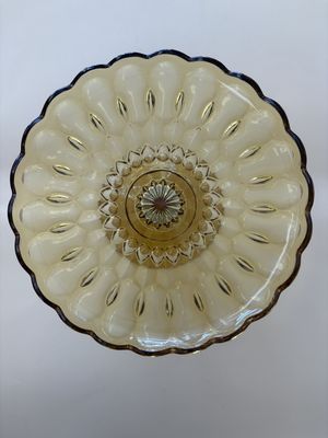 Glass. USA. Anchor Hocking. "Fairfield" Cake Plate (1970s). Amber. 10"H