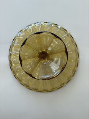 Glass. USA. Anchor Hocking. "Fairfield" Cake Plate (1970s). Amber. 10"H