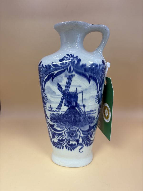 Ceramic. Netherlands. Dutch Bottle w/Blue Windmill &amp; Flowers. 8&quot;H
