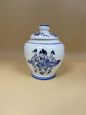 Ceramic. Netherlands. Royal Deft. Sugar Bowl w/Lid. Blue &amp; White. 4.75"H