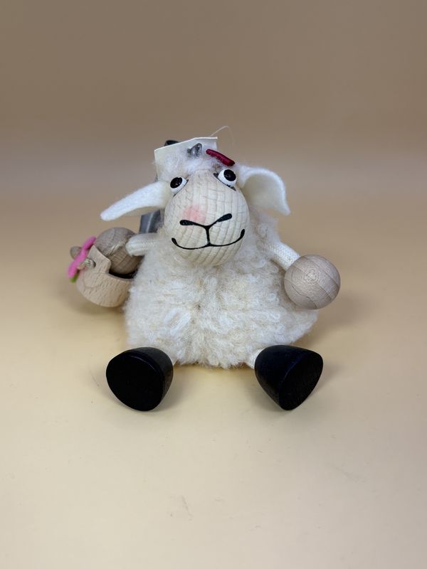 Toy. Spain/Portugal. Tricky Toy. Handmade Wooden Shelf-sitter Character w/Hanging Spring. Sheep