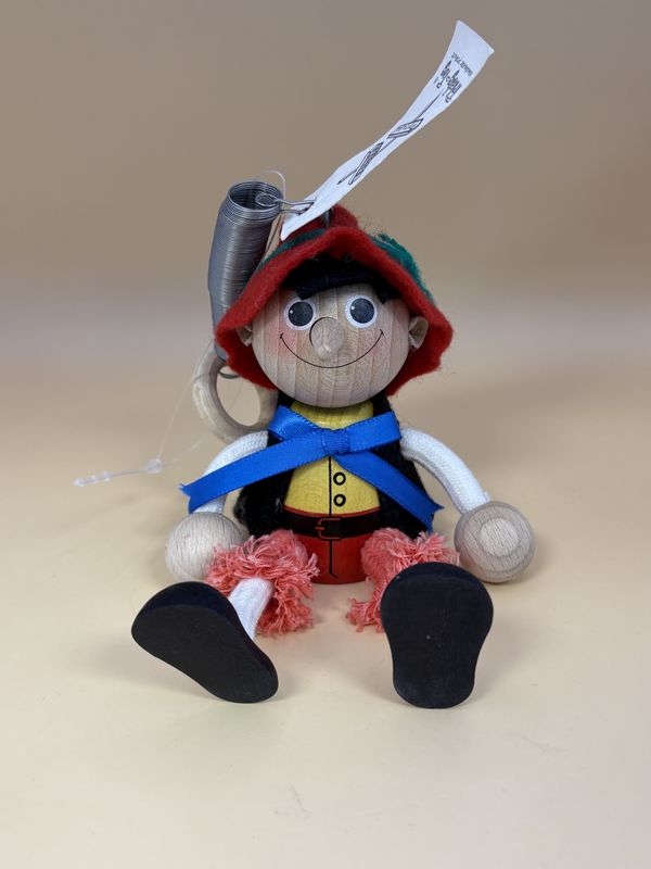 Toy. Spain/Portugal. Tricky Toy. Handmade Wooden Shelf-sitter Character w/Hanging Spring. Pinocchio.