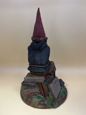 Sculpted Figure. USA. Tom Clark. Signed. Curtis. Gnome Sitting on Pile of Books. 1985. 8.5"H