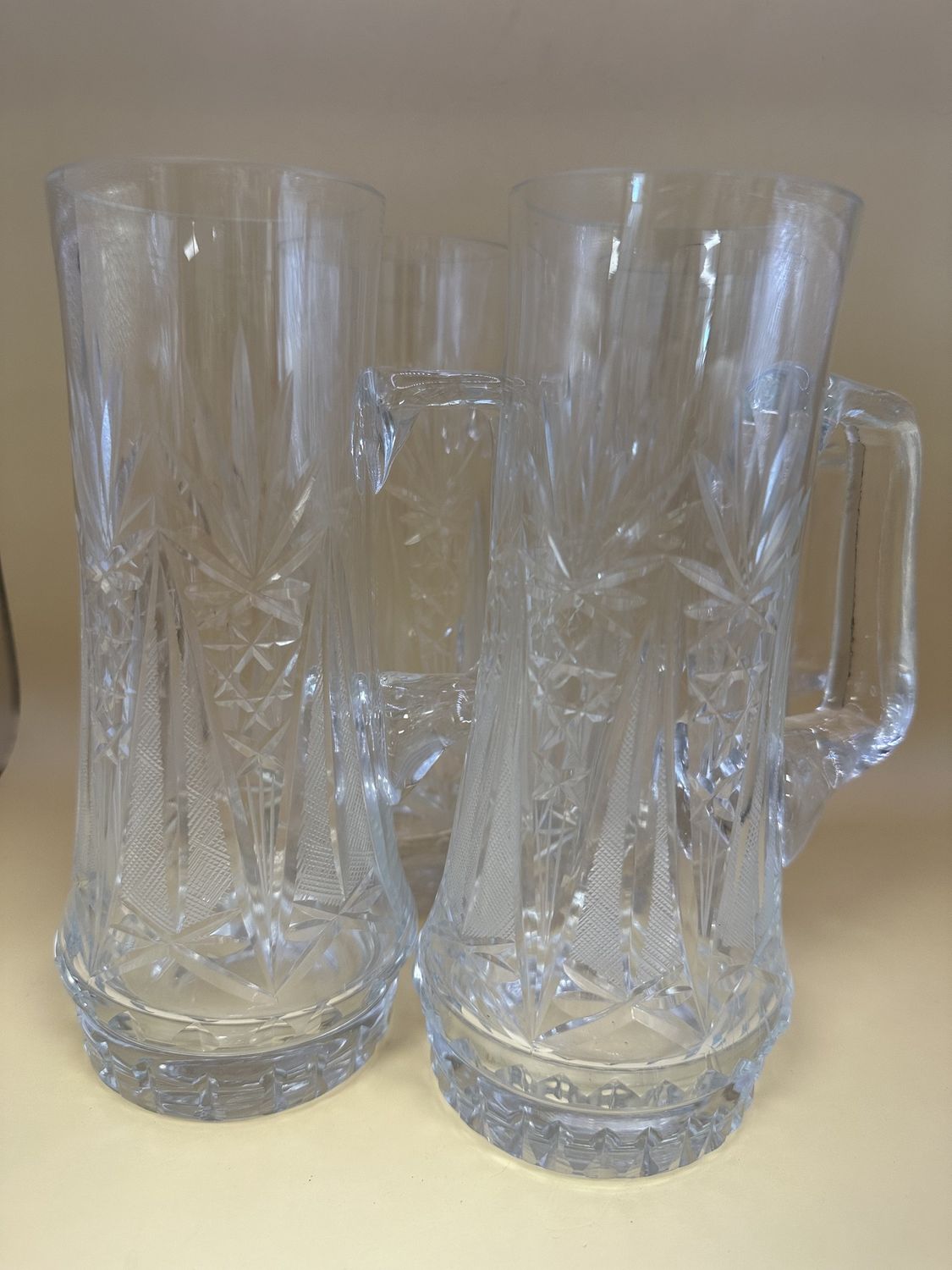 Crystal. Beer Mug / Pilsner. American Brilliant Pattern. 7.5&quot;H (Set of 4)