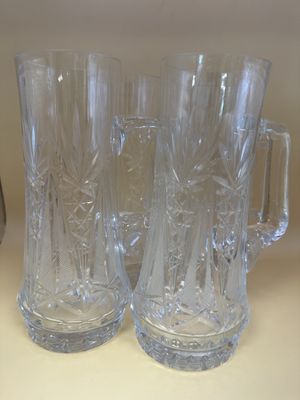 Crystal. Beer Mug / Pilsner. American Brilliant Pattern. 7.5"H (Set of 4)