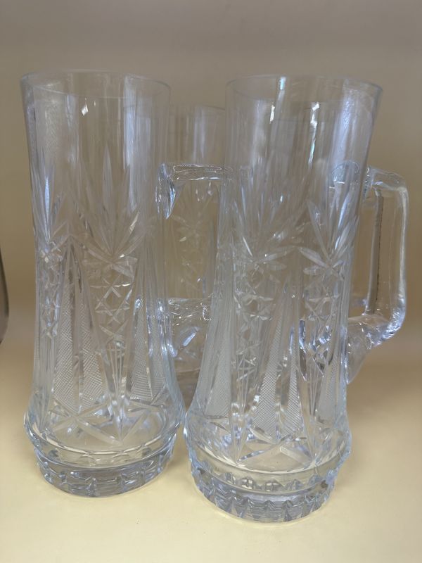 Crystal. Beer Mug / Pilsner. American Brilliant Pattern. 7.5&quot;H (Set of 4)