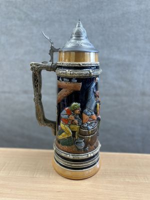 Stein. Germany. Gerz. Group of Men in a Bar Fight. Pewter Lid. 14"H