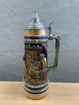 Stein. Germany. Gerz. Group of Men in a Bar Fight. Pewter Lid. 14"H