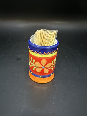 Ceramic. Spain. Toothpick Holder w/Toothpicks. 2.75"H