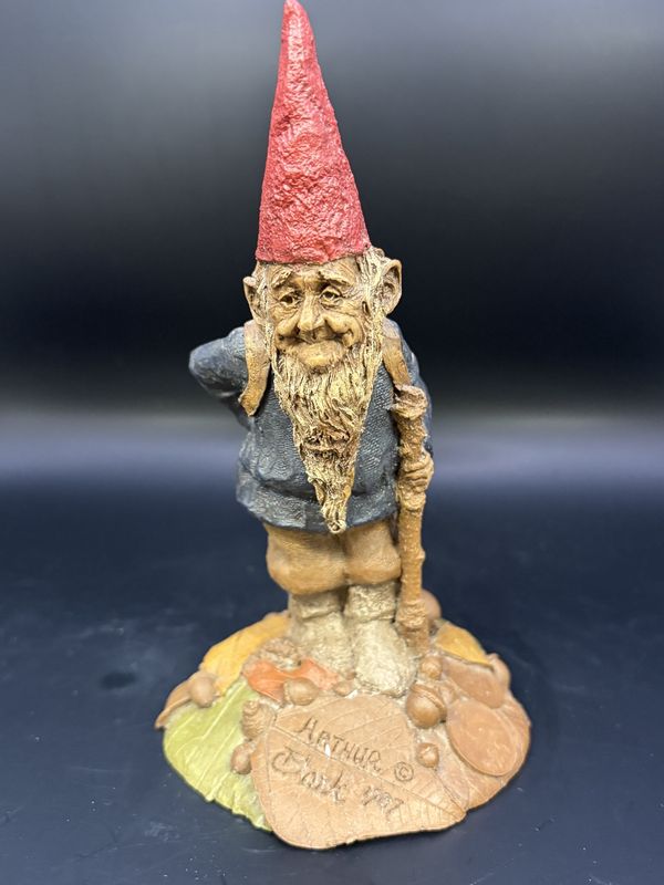Sculpted Figure. USA. Tom Clark. Arthur. Old Gnome w/ Backpack &amp; Hiking Stick. 1987. 6.5&quot;H