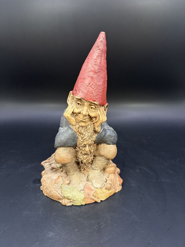 Sculpted Figure. USA. Tom Clark. Job. Gnome Sitting on Foliage w/Chin in Hands. 1987. 5&quot;H