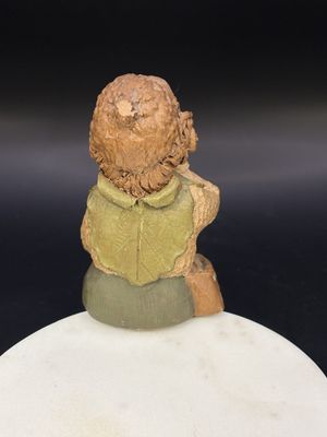 Sculpted Figure. USA. Tom Clark. Madre. Shelf-sitter. Woman w/Purse &amp; Leaf Shaw, Sitting w/Hand on Chin. 1984. 3.5"H