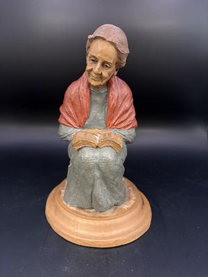 Sculpted Figure. USA. Tom Clark. Molly. Woman in blue dress and red shall reading a book. 1987. H 7.25"