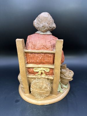 Sculpted Figure. USA. Tom Clark. Mabel. Woman in Red Dress Sitting &amp; Weaving Baskets. Signed. 1984. 7.5"H