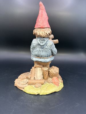 Sculpted Figure. USA. Tom Clark. Signed. Stumbles. Gnome Carrying Logs, Tripping over Log. 1987. 6.25"H