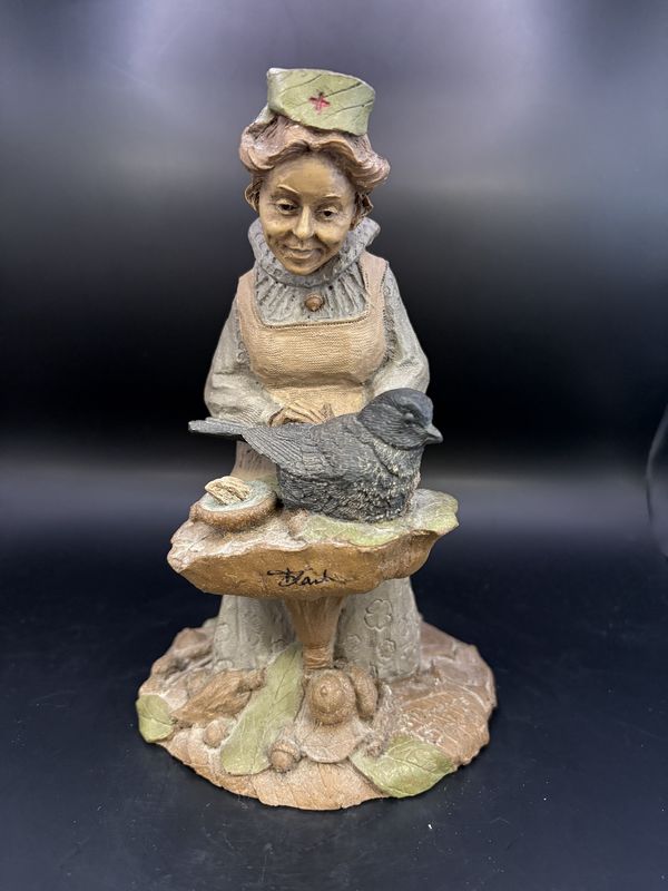 Sculpted Figure. USA. Tom Clark. Florence. Signed. Nurse Helping an Injured Bird. 1988. 8&quot;H