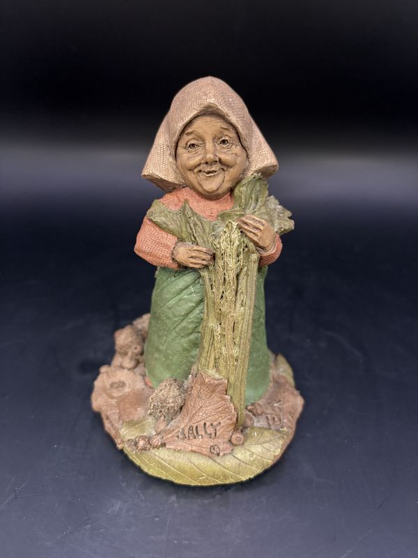 Sculpted Figure. USA. Tom Clark. Sally. Older Woman w/Headscarf,  Holding Celery Stalk. 1991. 4.25&quot;H