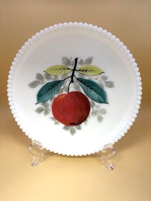 Glass. USA. Westmoreland. Plate. Beaded Edge with Hand Painted Apple. 1930s-1950s. 7.5"H