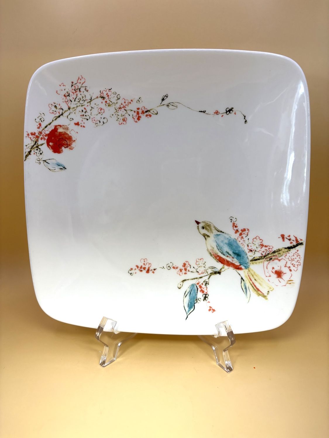 Porcelain. USA. Lenox. Simply Fine &quot;Chirp&quot; Square Salad Plate. 8.75&quot;W