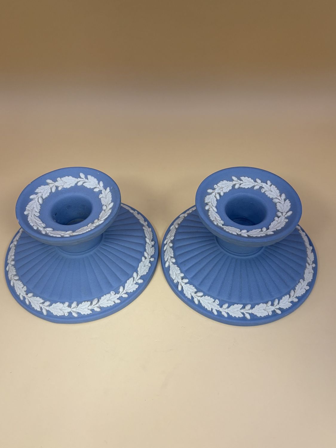 Jasperware. England. Wedgewood. Candlesticks (Set of Two). 2.25&quot;H