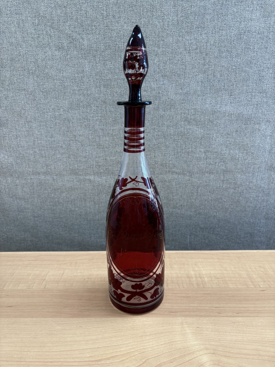 Glass. Czech Republic. Nachtmann. Blown Glass Clear Red Decanter.