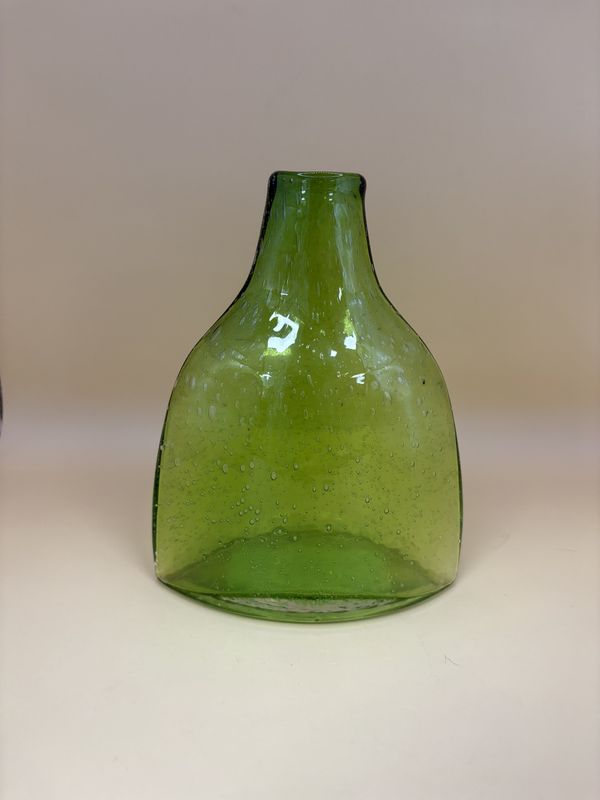 Glass. Italy. Amici. Bell-shaped 2Hand Blown Bubble Glass Vase. Green. 4.75&quot;W x 6&quot;H