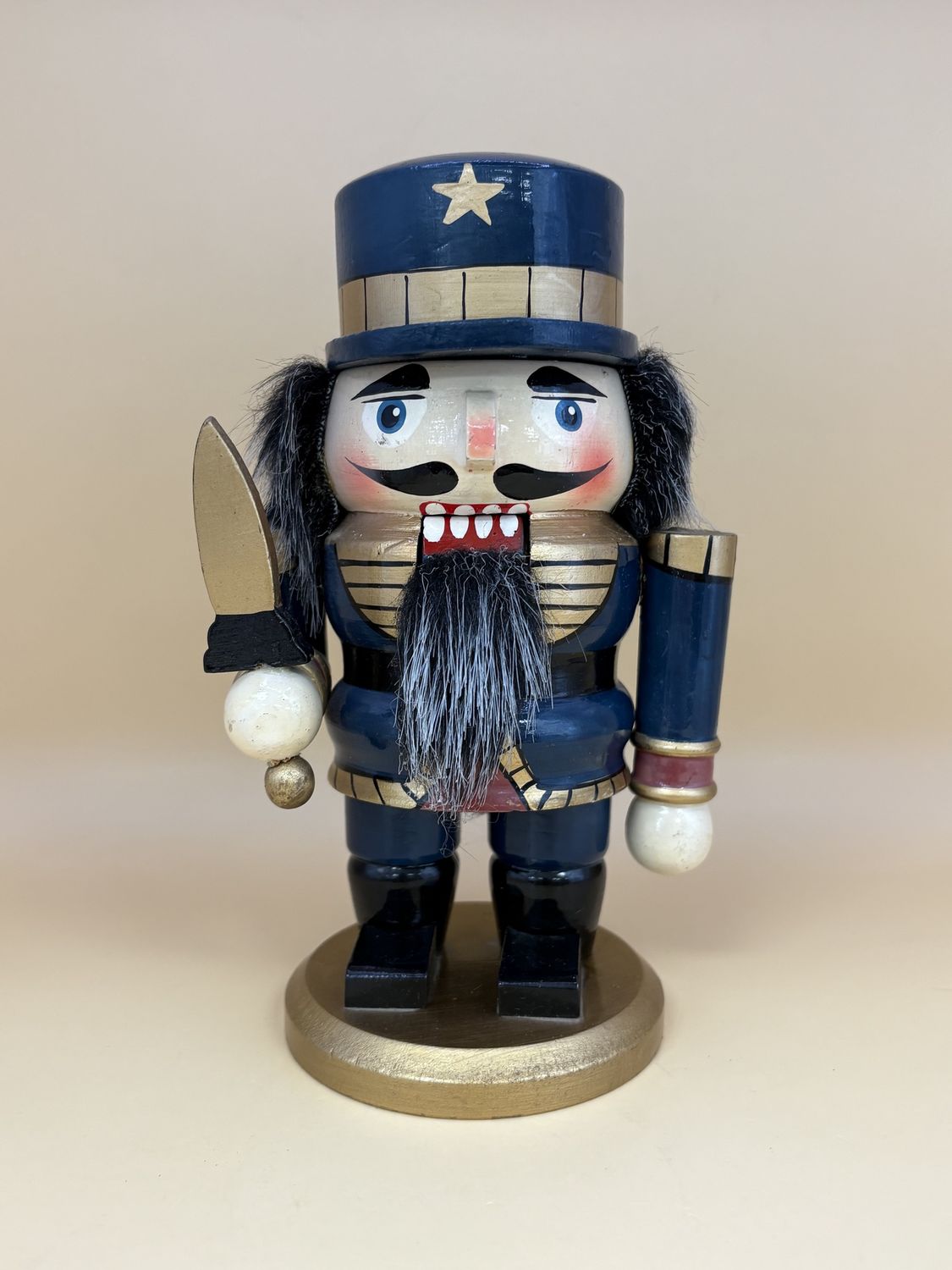 Nutcracker. Germany. Blue and Gold Soldier with Sword. 7&quot;H