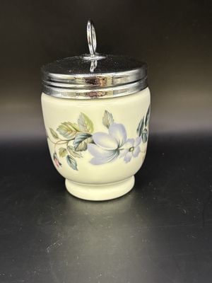 Porcelain. England. Royal Worchester. Egg Coddler. Purple &amp; Yellow Flowers. 4.25"H