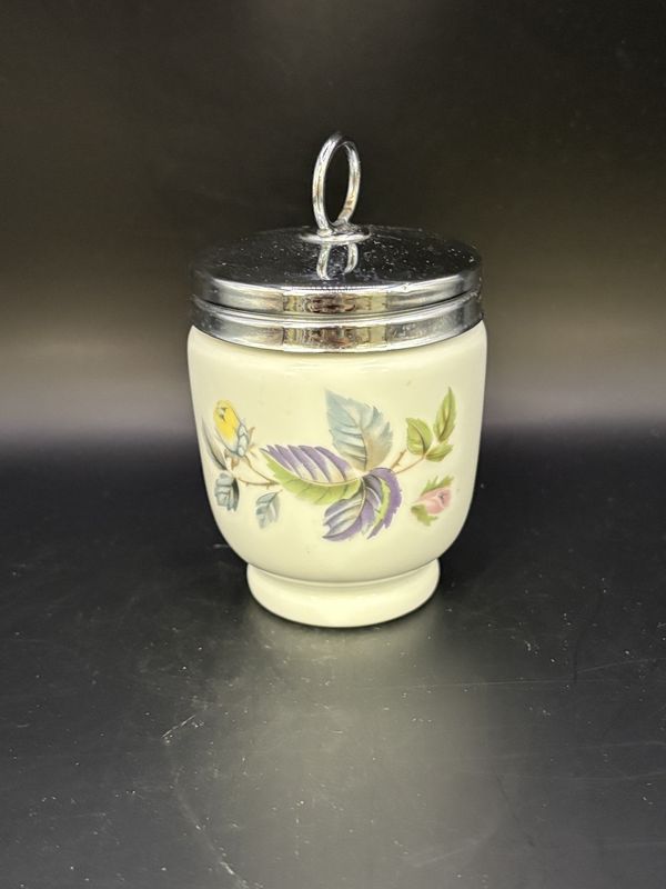 Porcelain. England. Royal Worchester. Egg Coddler. Purple &amp; Yellow Flowers. 4.25&quot;H