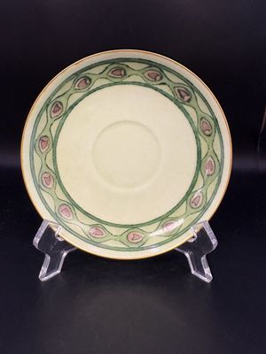 Porcelain. France. Haviland. Teacup &amp; Saucer. Two Handles. Yellow &amp; Green. 2.5"H