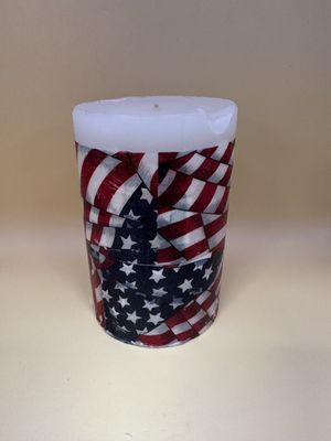 Home &amp; Bath. USA. Candle w/Flag Design. 6"H