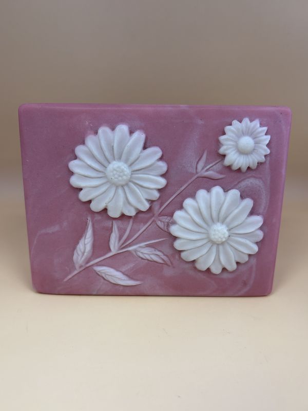 Trinket Box. USA. Design Gifts International. Soapstone Trinket Box. Pink w/White Daisies. 5.5&quot;W
