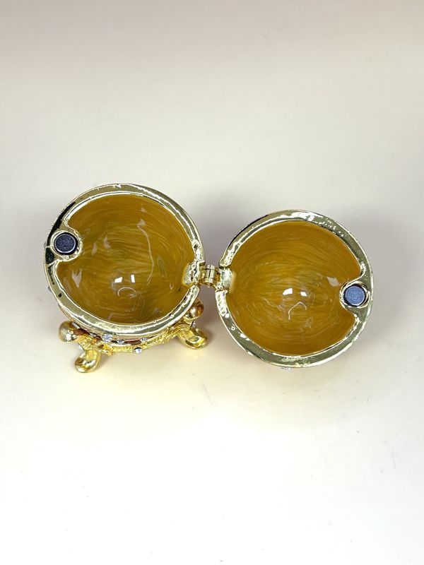 Enamel. Collectible Miniature Egg. Pink w/Gold Trim &amp; Rhinestone Accents. 2"H
