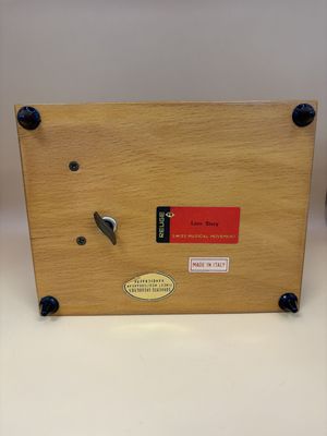 Jewelry Box. Italy. Reuge. Dark Brown w/Light Brown Flowers &amp; Trim. Glossy Finish. Unlined Interior. 6.75"W