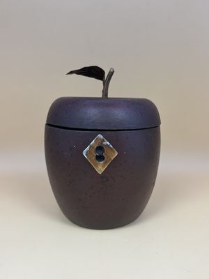 Decor. Antique Wood &amp; Metal Apple-shaped Box. 5.5"H