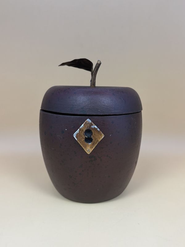 Decor. Philippines. Antique Wood &amp; Metal Apple-shaped Box. 5.5&quot;H