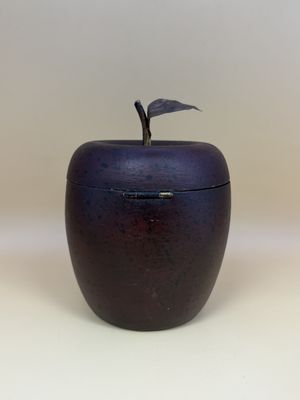 Decor. Antique Wood &amp; Metal Apple-shaped Box. 5.5"H