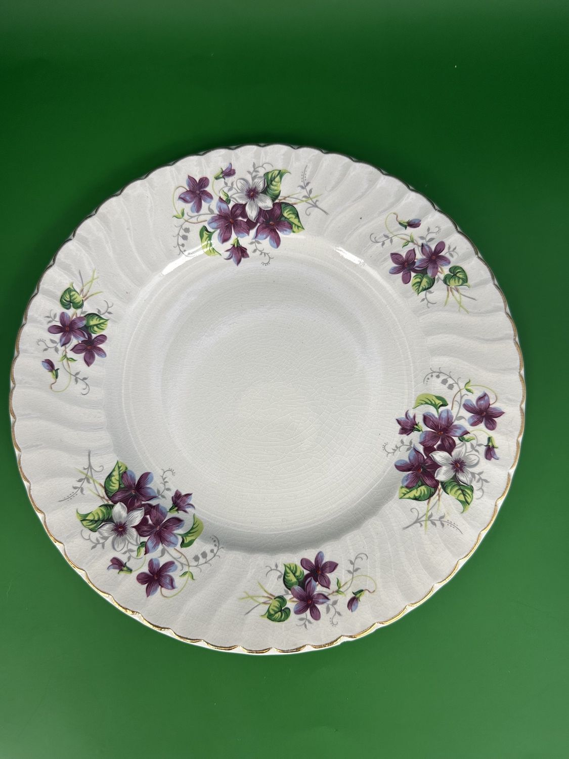 Porcelain. England. Royal Crown Staffordshire.  Plate with Violets. Gold Rim. 8&quot;W