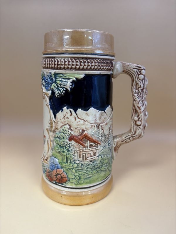 Stein. Germany. &quot;Kaiserslautern.&quot; Beige w/Blue &amp; Red Flowers. 7&quot;H