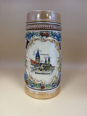 Stein. Germany. "Kaiserslautern." Beige w/Blue &amp; Red Flowers. 7"H