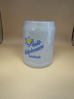 Stein. Germany. Gold-Ochsen-Braurei. Gray w/ Blue Lettering. 5"H