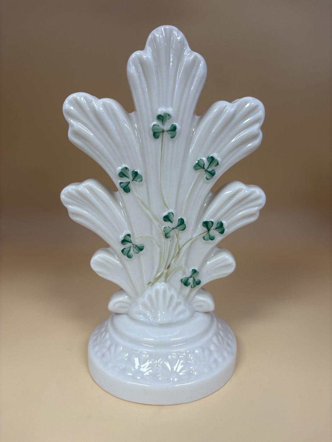 Porcelain. Ireland. Belleek. Spill Vase. Shamrock Design. 6.5&quot;H [7th Mark/Gold: 1980-1992]