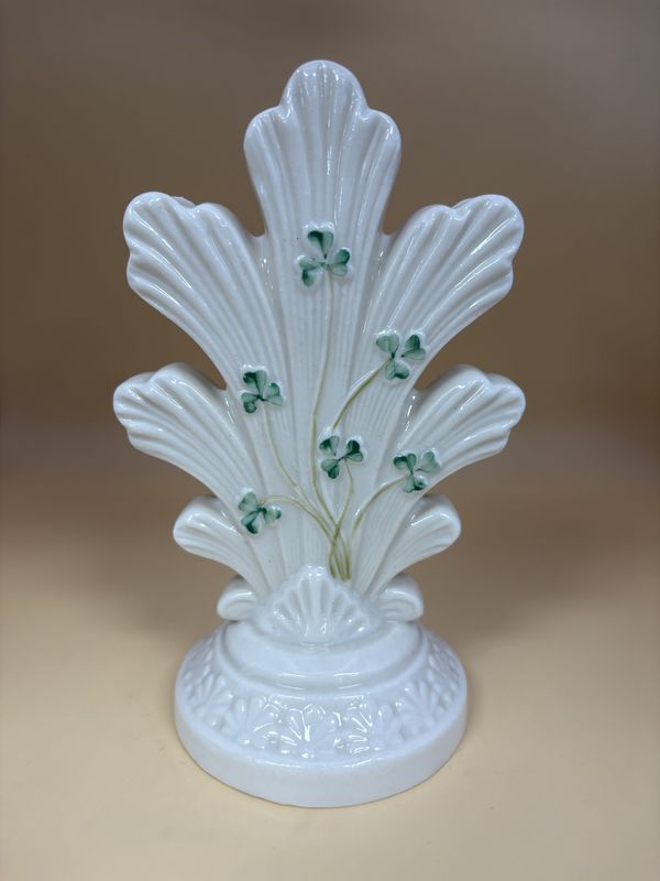 Porcelain. Ireland. Belleek. Spill Vase. Shamrock Design. 6.5"H [6th Mark/Green: 1965-1980]