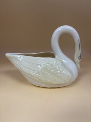 Porcelain. Ireland. Belleek.  Swan Dish. Luster Pearl Yellow.  6"L [6th Mark/Green: 1965-1980]