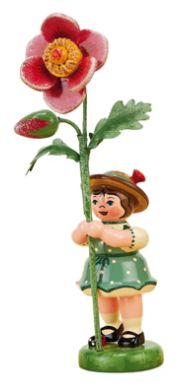 Figurine. Germany. Hubrig. Flower Child Girl with Wild Rose (NEW). Green Dress. 4.3&quot;H
