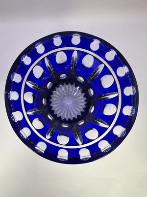 Crystal. Czech Republic. Flower Pot. Cobalt Blue, Cut-to-Clear. 6.25"W x 5"H